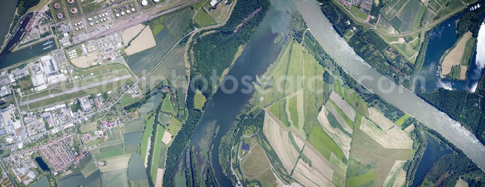 Vertical aerial photograph Speyer - Vertical aerial photograph of industrial and commercial area on the Speyer airfield along the river course on the shore to the island Flotzgrün