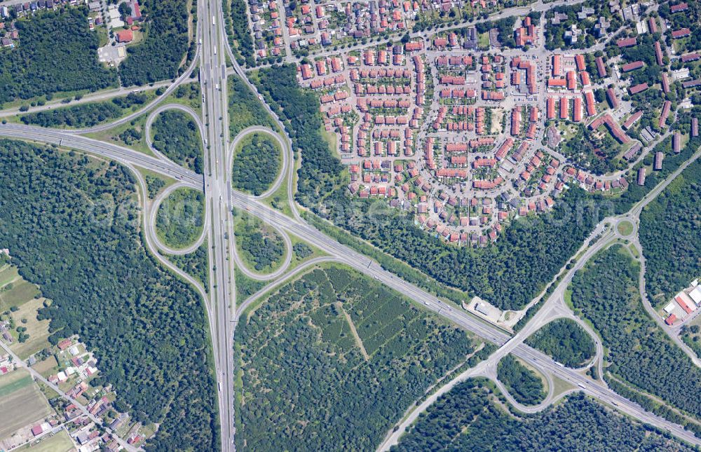 Vertical aerial photograph Speyer - Vertical aerial photograph of the progress of the federal highway A61 / E31 at junction / exit to the main road B9 in Speyer