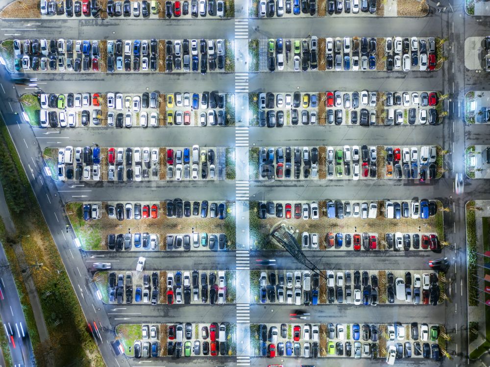 Vertical aerial photograph Dresden - Vertical aerial view from the satellite perspective of the parking and storage space for automobiles Kaufpark Dresden on street Dohnaer Strasse in the district Lockwitz in Dresden in the state Saxony, Germany