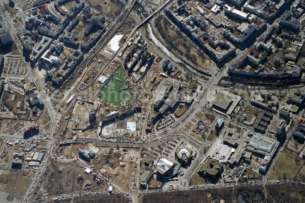 Vertical aerial photograph Berlin - Vertical aerial view from the satellite perspective of the construction site for the new building of the office and commercial district on Potsdamer Platz in the district Tiergarten in Berlin, Germany