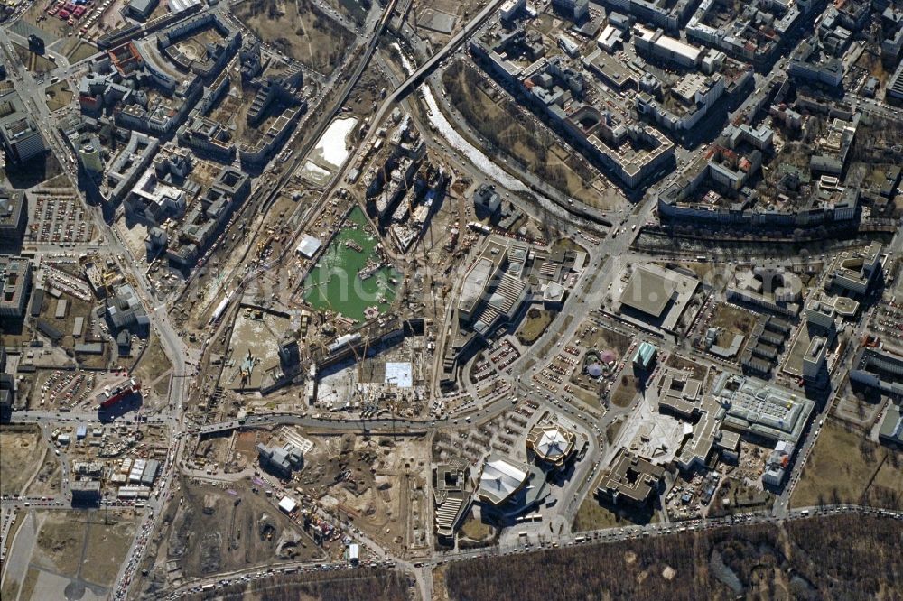 Vertical aerial photograph Berlin - Vertical aerial view from the satellite perspective of the construction site for the new building of the office and commercial district on Potsdamer Platz in the district Tiergarten in Berlin, Germany