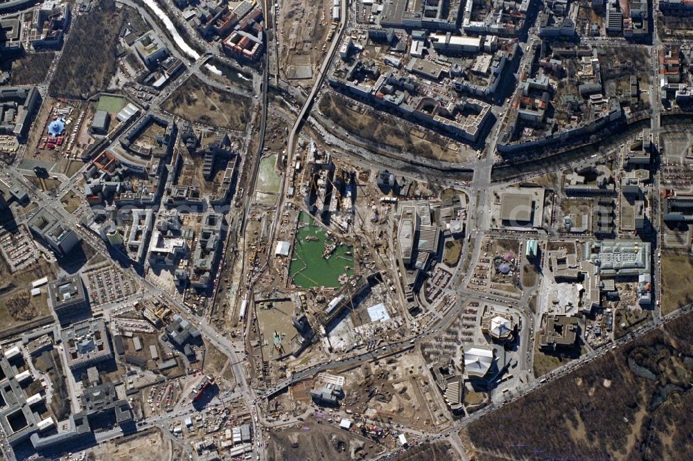 Vertical aerial photograph Berlin - Vertical aerial view from the satellite perspective of the construction site for the new building of the office and commercial district on Potsdamer Platz in the district Tiergarten in Berlin, Germany