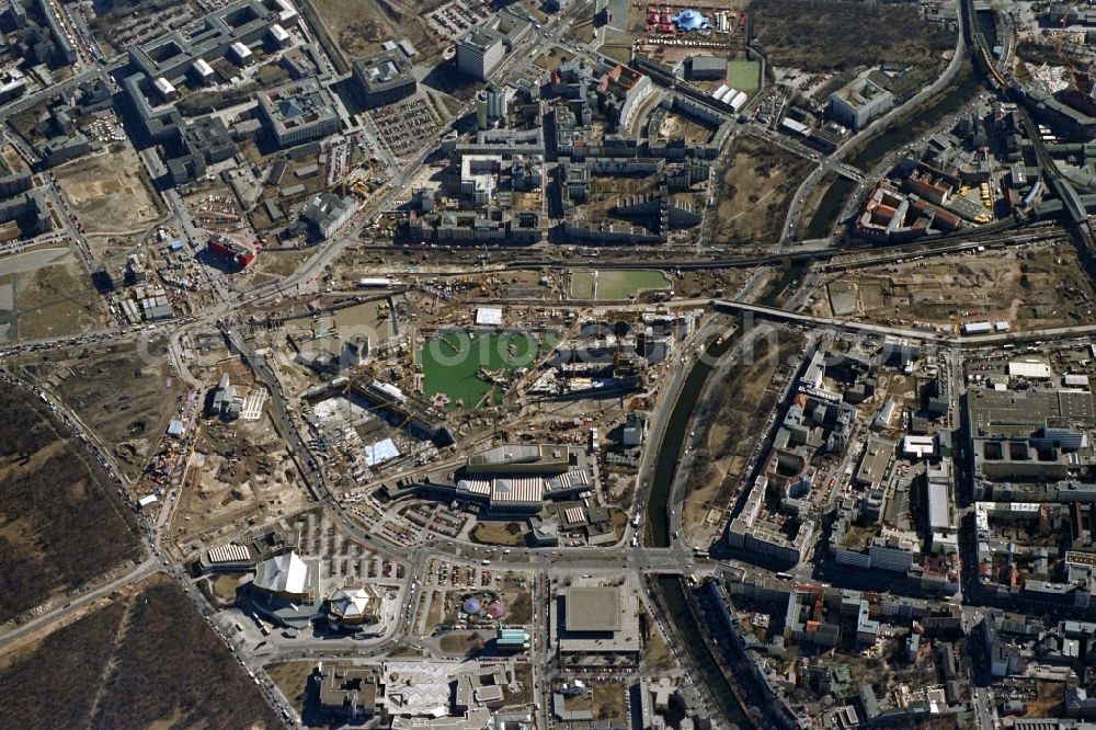 Vertical aerial photograph Berlin - Vertical aerial view from the satellite perspective of the construction site for the new building of the office and commercial district on Potsdamer Platz in the district Tiergarten in Berlin, Germany