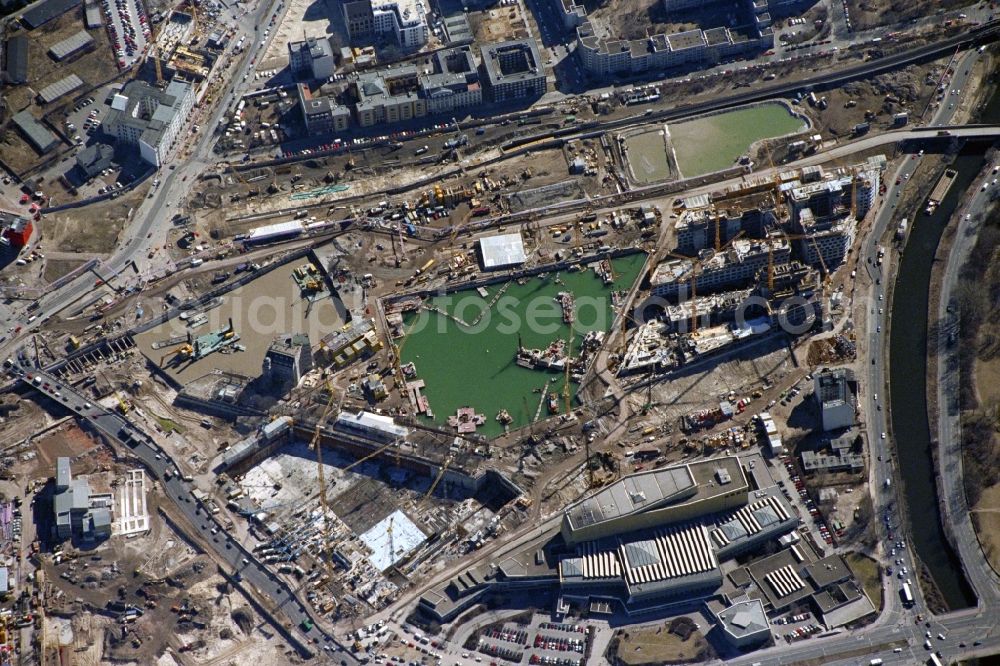 Vertical aerial photograph Berlin - Vertical aerial view from the satellite perspective of the construction site for the new building of the office and commercial district on Potsdamer Platz in the district Tiergarten in Berlin, Germany