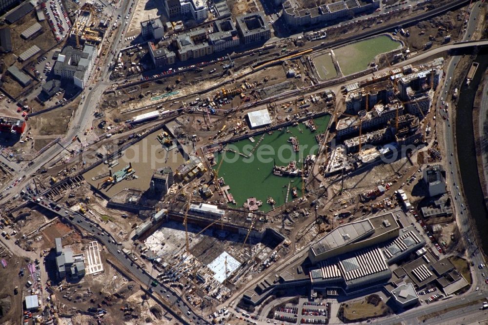 Vertical aerial photograph Berlin - Vertical aerial view from the satellite perspective of the construction site for the new building of the office and commercial district on Potsdamer Platz in the district Tiergarten in Berlin, Germany