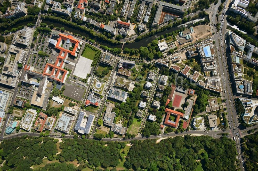 Vertical aerial photograph Berlin - Vertical aerial view from the satellite perspective of the embassy buildings and grounds of the Diplomatic Missions between Reichpietschufer and Tiergartenstrasse in the district Tiergarten in Berlin, Germany