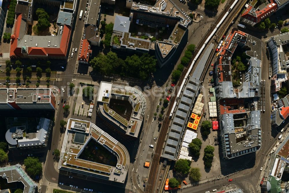 Vertical aerial photograph Berlin - Vertical aerial view from the satellite perspective of the view at the construction site from Hackescher quarters, a new office and commercial complex in the middle