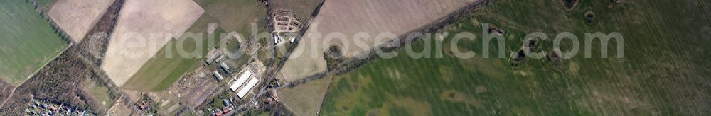 Vertical aerial photograph Bernau - Vertical aerial photo of the Helenau path in Börnicke in Bernau. The depots of MRA Märkischer Rohrleitungs- und Anlagenbau enterprise and the marsh area to Helenau can be seen