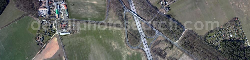 Vertical aerial photograph Bernau - Vertical aerial photo of the motor way exit Bernau-Nord. The local district Schmetzdorf of Bernau and the garden plot Ladeburg along the Wandlitz Avenue can be seen