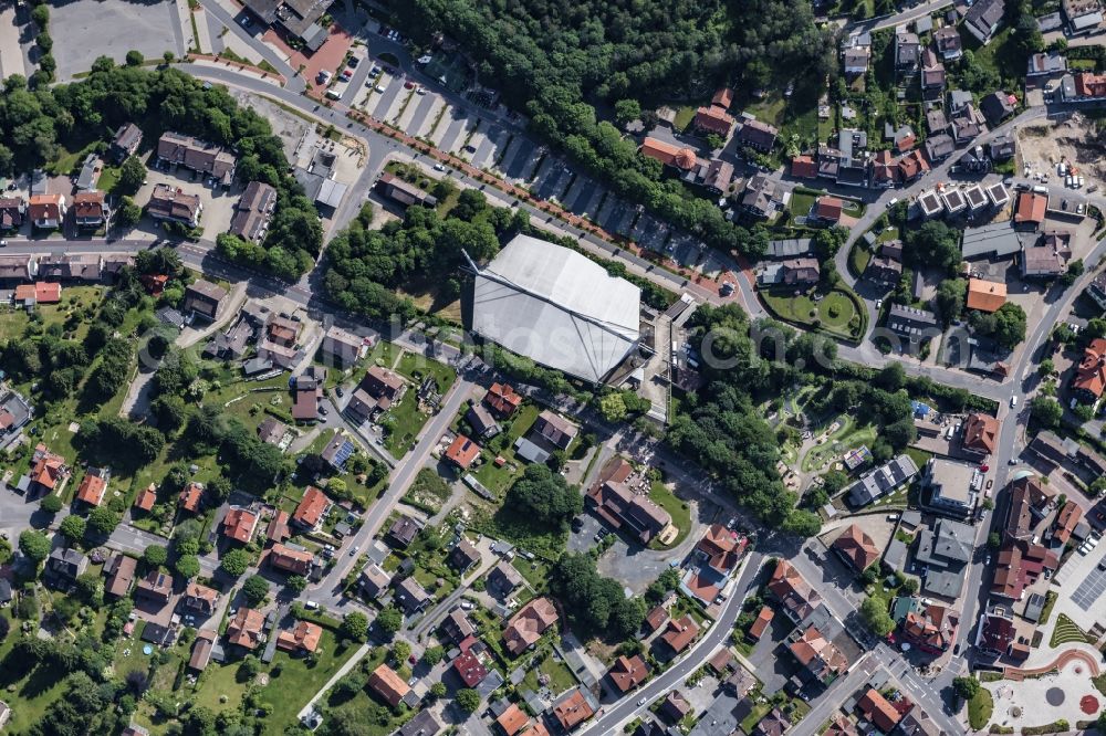 Vertical aerial photograph Braunlage - Vertical aerial view from the satellite perspective of the Icestadion in Braunlage in the state Lower Saxony, Germany