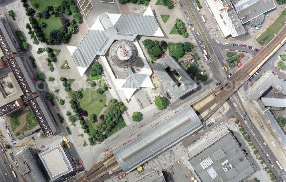 Vertical aerial photograph Berlin - Vertical aerial view from the satellite perspective of the television Tower in Berlin in Germany