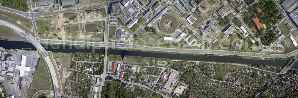 Vertical aerial photograph Berlin - Vertical aerial view from the satellite perspective of the research building and office complex Elektronen- Speicherring BESSY - Synchrotronstrahlungsquelle in the district Adlershof in Berlin, Germany