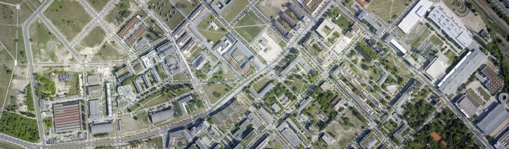 Vertical aerial photograph Berlin - Vertical aerial view from the satellite perspective of the research building and office complex Elektronen- Speicherring BESSY - Synchrotronstrahlungsquelle in the district Adlershof in Berlin, Germany