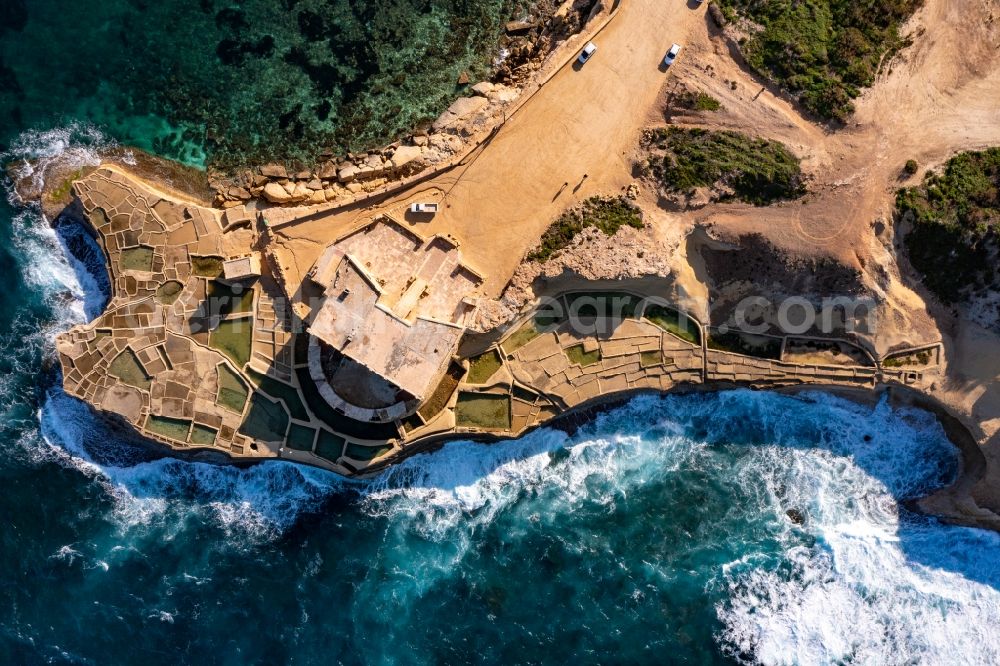 Vertical aerial photograph Marsalforn - Vertical aerial view from the satellite perspective of the fragments of the fortress Qolla l-Bajda Battery in Zebbug in , Malta