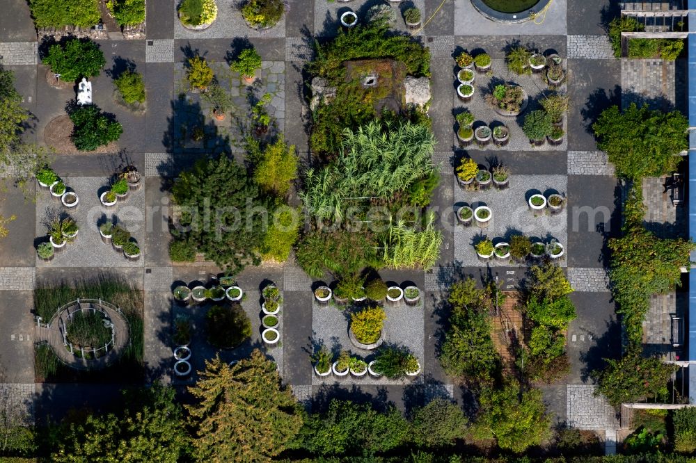 Vertical aerial photograph Leipzig - Vertical aerial view from the satellite perspective of the garden Scent and Touch Garden on Liebigstrasse in the district Zentrum-Suedost in Leipzig in the state Saxony, Germany