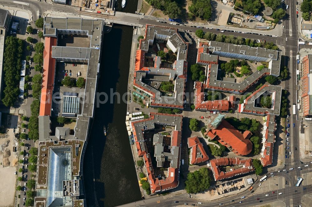 Vertical aerial photograph Berlin - Vertical aerial view from the satellite perspective of the building the visitor center Nikolaiviertel with dem Ephraim-Palais on Poststrasse in the district Mitte in Berlin, Germany