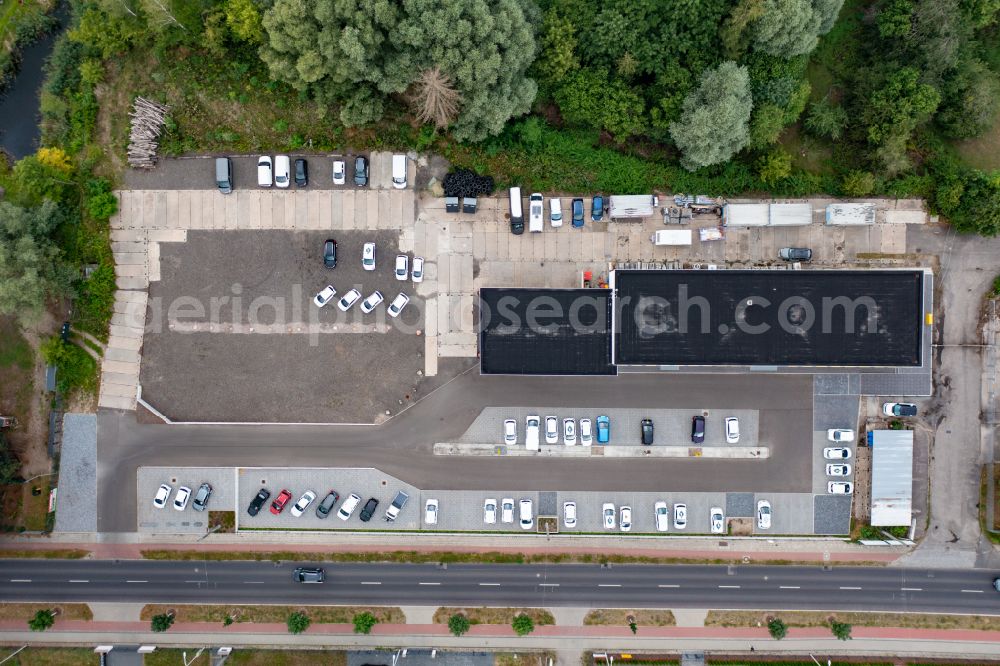Vertical aerial photograph Eberswalde - Vertical aerial view from the satellite perspective of the building complex and grounds of the automotive repair shop 1a AutoService Barnim in Eberswalde in the state Brandenburg, Germany