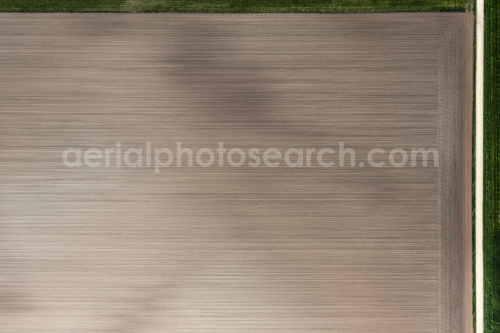 Vertical aerial photograph Cadolzburg - Vertical aerial view from the satellite perspective of the plowed field in Cadolzburg in the state Bavaria, Germany