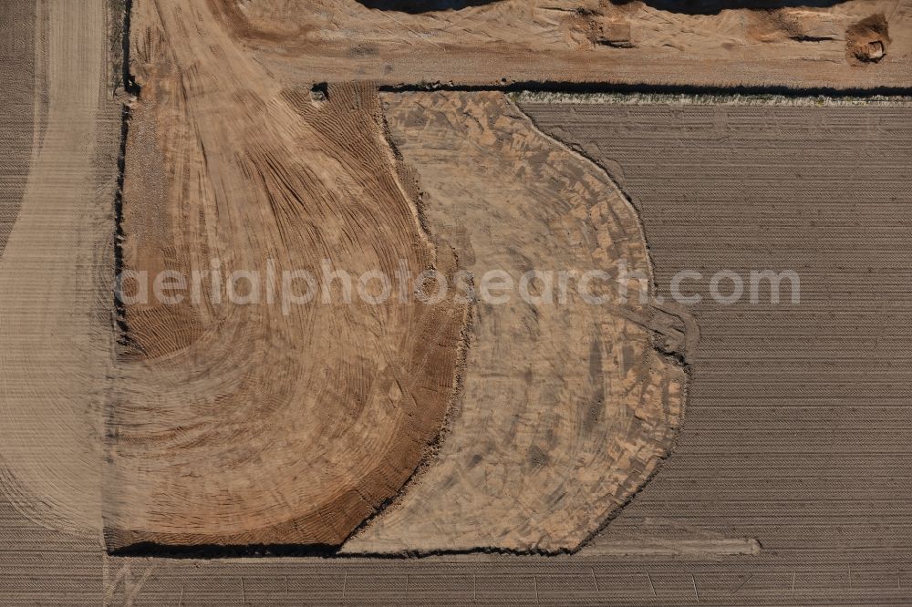 Vertical aerial photograph Brühl - Vertical aerial view from the satellite perspective of the Site and tailings area of the gravel mining in Bruehl in the state North Rhine-Westphalia, Germany