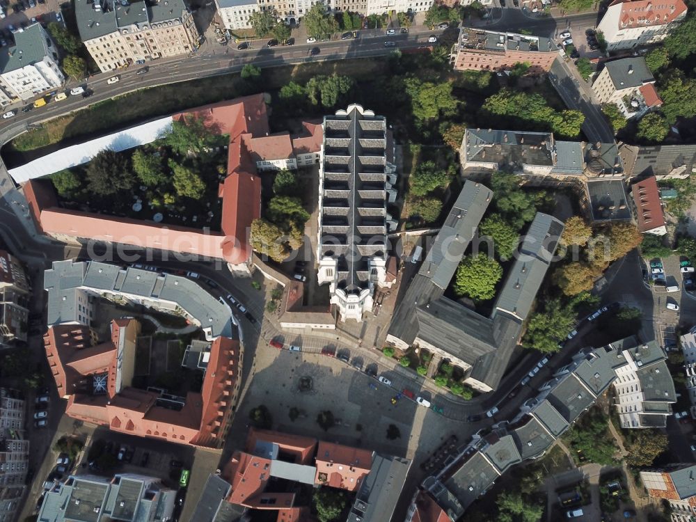 Vertical aerial photograph Halle (Saale) - Vertical aerial view from the satellite perspective of the church building of the cathedral in the old town in Halle (Saale) in the state Saxony-Anhalt, Germany