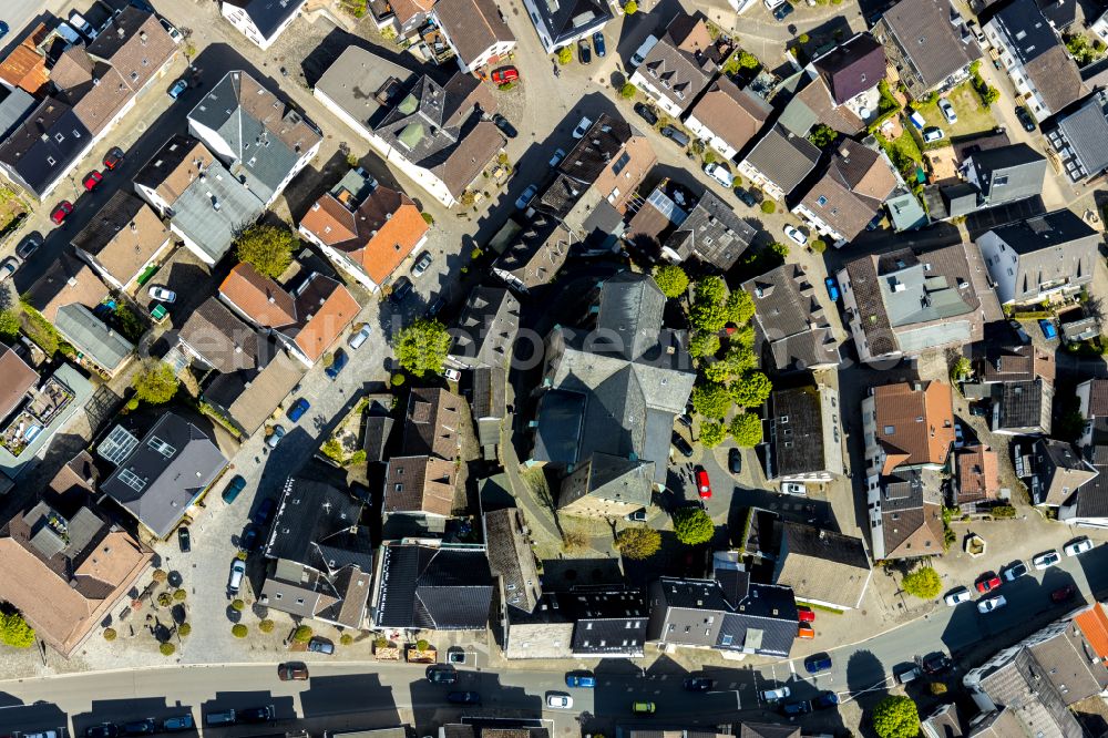 Vertical aerial photograph Breckerfeld - Vertical aerial view from the satellite perspective of the church building in of Jakobus-Kirche Old Town- center of downtown in Breckerfeld in the state North Rhine-Westphalia, Germany