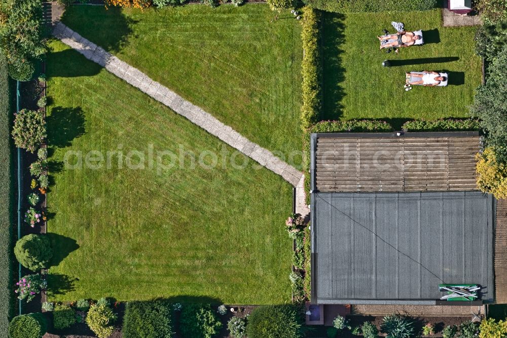 Vertical aerial photograph Köln - Vertical aerial view from the satellite perspective of a garden colony in the district Hoenningen in Cologne in the state North Rhine-Westphalia, Germany