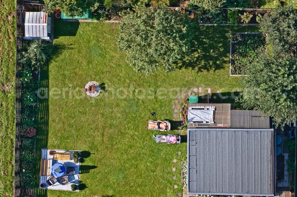 Vertical aerial photograph Köln - Vertical aerial view from the satellite perspective of a garden colony in the district Hoenningen in Cologne in the state North Rhine-Westphalia, Germany