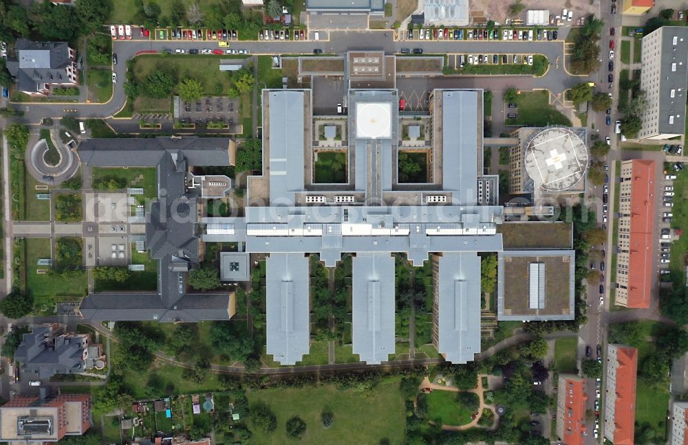 Vertical aerial photograph Halle (Saale) - Vertical aerial view from the satellite perspective of the hospital grounds of the Clinic BG Klinikum Bergmannstrost Halle on Merseburger Strasse in Halle (Saale) in the state Saxony-Anhalt, Germany