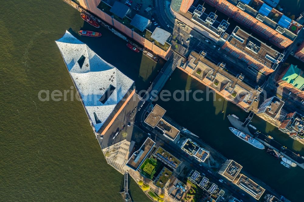 Vertical aerial photograph Hamburg - Vertical aerial view from the satellite perspective of the the Elbe Philharmonic Hall on the river bank of the Elbe in Hamburg