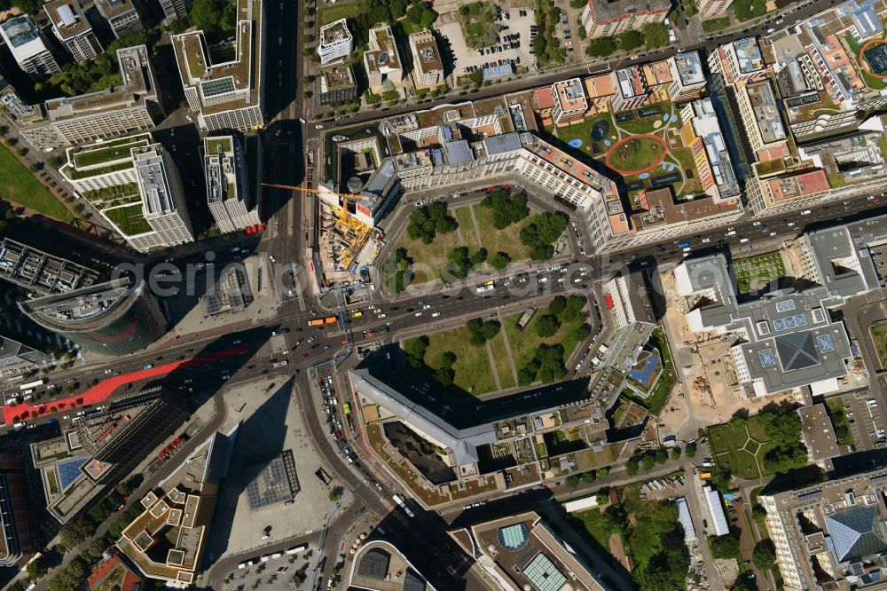 Vertical aerial photograph Berlin - Vertical aerial view from the satellite perspective of the road over the crossroads Potsdamer Platz - Ebertstrasse - Stresemannstrasse - Leipziger Platz in the district Tiergarten in Berlin, Germany