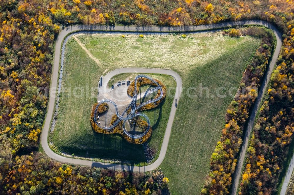 Vertical aerial photograph Duisburg - Vertical aerial view from the satellite perspective of the Outdoor art- installation Tiger & Turtle in Duisburg in the state North Rhine-Westphalia