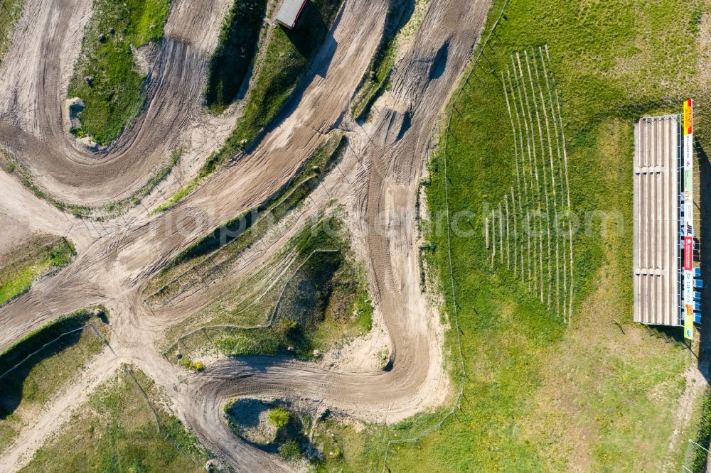 Vertical aerial photograph Teutschenthal - Vertical aerial view from the satellite perspective of the motocross race track in Kessel in Teutschenthal in the state Saxony-Anhalt, Germany