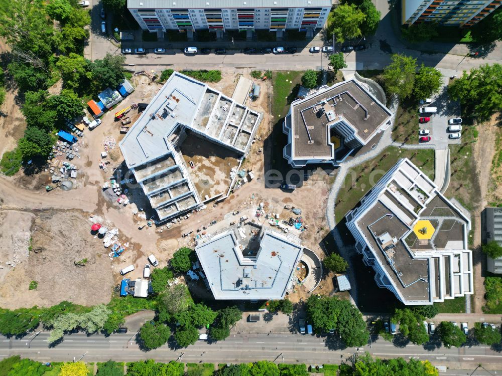Vertical aerial photograph Halle (Saale) - Vertical aerial view from the satellite perspective of the construction site to build a new multi-family residential complex on Begonienstrasse - Muldestrasse in the district Noerdliche Neustadt in Halle (Saale) in the state Saxony-Anhalt, Germany