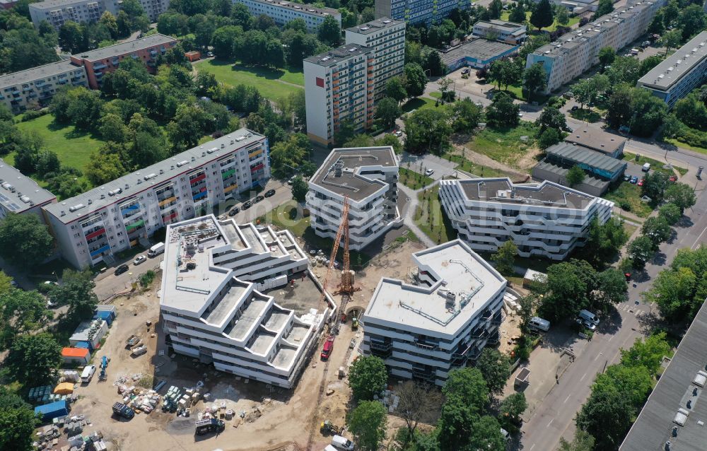 Vertical aerial photograph Halle (Saale) - Vertical aerial view from the satellite perspective of the construction site to build a new multi-family residential complex on Begonienstrasse - Muldestrasse in the district Noerdliche Neustadt in Halle (Saale) in the state Saxony-Anhalt, Germany