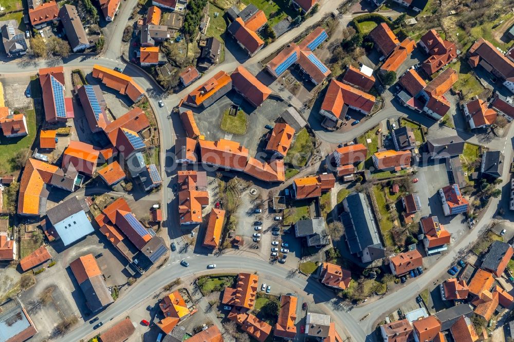 Vertical aerial photograph Adorf - Vertical aerial view from the satellite perspective of the Town View of the streets and houses of the residential areas in Adorf in the state Hesse, Germany