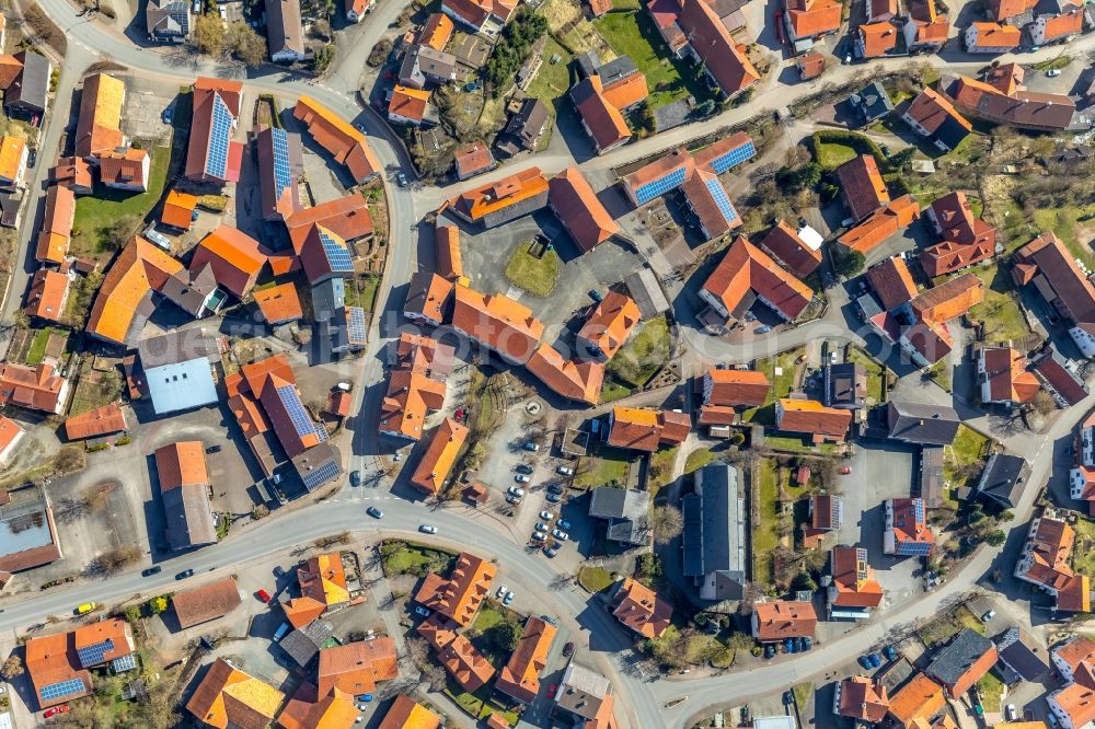 Vertical aerial photograph Adorf - Vertical aerial view from the satellite perspective of the Town View of the streets and houses of the residential areas in Adorf in the state Hesse, Germany