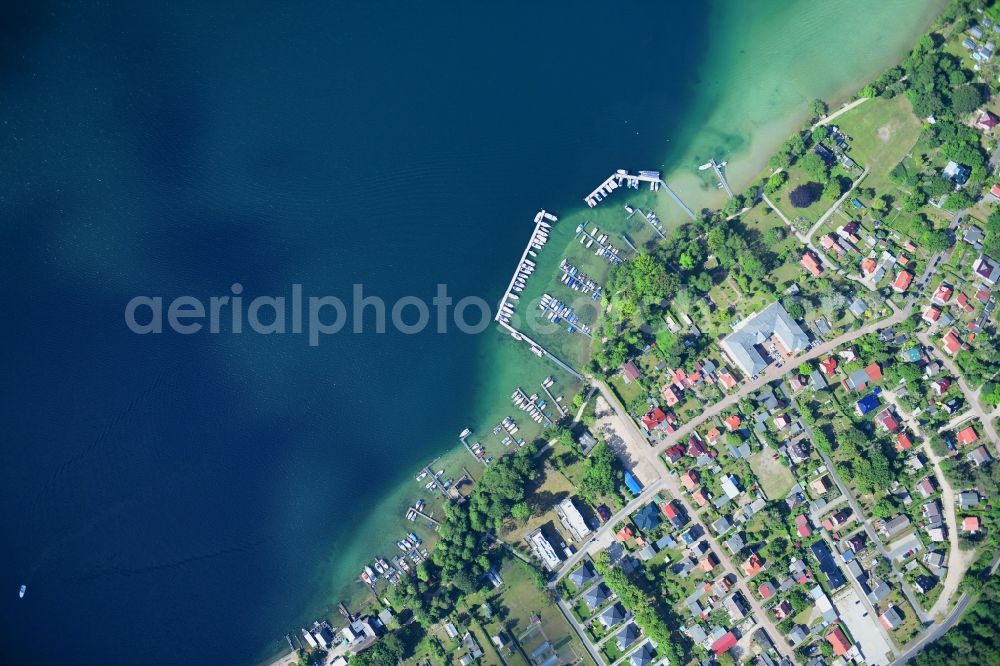 Vertical aerial photograph Altenhof - Vertical aerial view from the satellite perspective of the village on the banks of the area on Ufer of Werbellinsee in Altenhof in the state Brandenburg, Germany