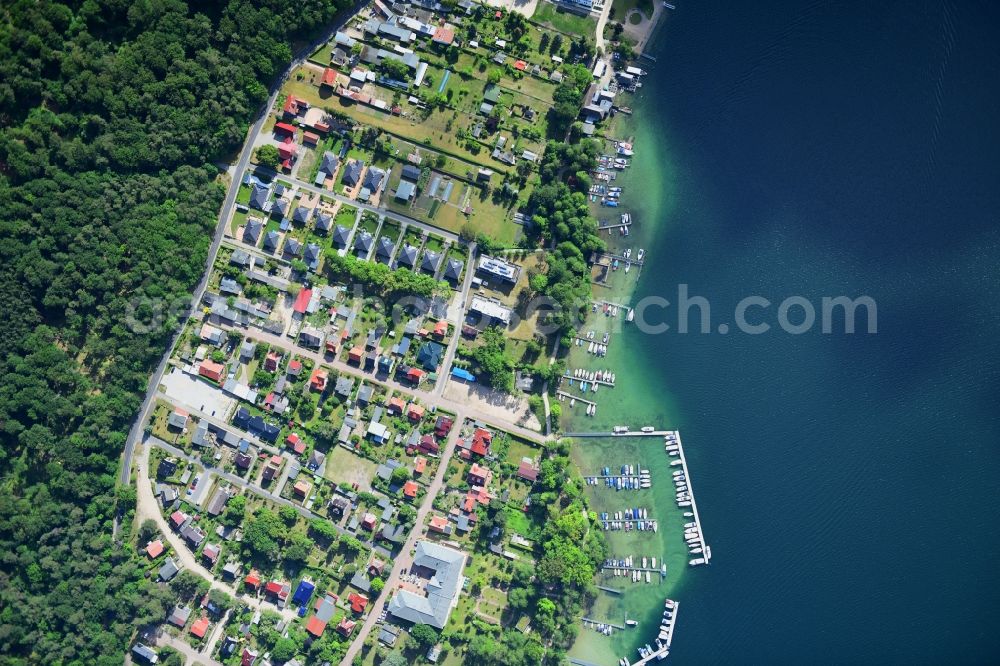 Vertical aerial photograph Altenhof - Vertical aerial view from the satellite perspective of the village on the banks of the area on Ufer of Werbellinsee in Altenhof in the state Brandenburg, Germany