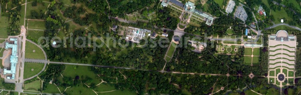 Vertical aerial photograph Potsdam - Vertical aerial view from the satellite perspective of the palace Sanssouci in Potsdam in the state Brandenburg, Germany