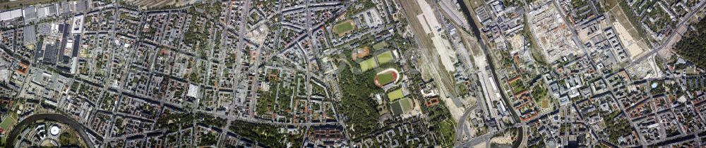 Vertical aerial photograph Berlin - Senkrechtaufnahme - Senkrechtluftbild vom Berliner Stadtteil Tiergarten / Moabit und Berlin-Mitte mit dem Poststadion an der Lehrter Straße, dem Hamburger Bahnhof-Museum, die Baustelle des BND / Bundesnachrichtendienst.