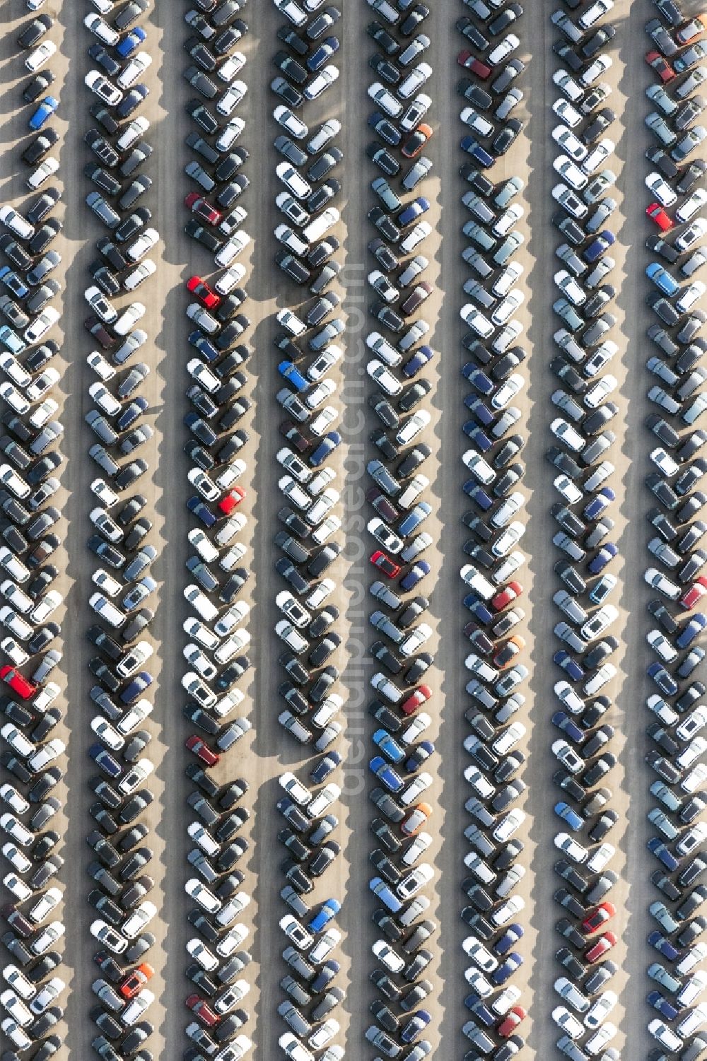 Vertical aerial photograph Dickel - Vertical aerial view from the satellite perspective of the parking and storage space for automobiles in Dickel in the state Lower Saxony, Germany