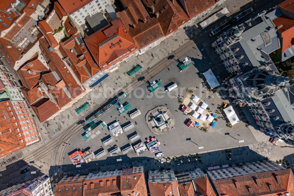 Vertical aerial photograph Graz - Vertical aerial view from the satellite perspective of the ensemble space Hauptplatz and Rathaus in the inner city center on place Hauptplatz in Graz in Steiermark, Austria