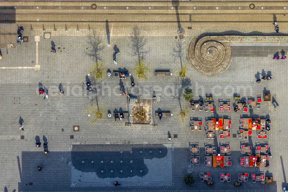 Vertical aerial photograph Witten - Vertical aerial view from the satellite perspective of the ensemble space an place in the inner city center on street Bahnhofstrasse in Witten at Ruhrgebiet in the state North Rhine-Westphalia, Germany