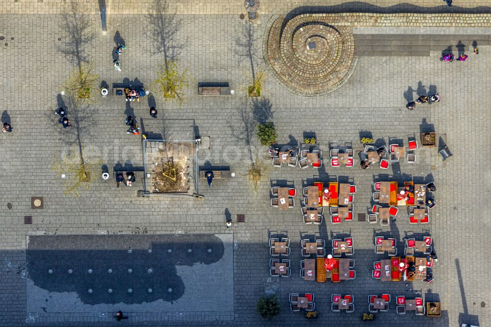 Vertical aerial photograph Witten - Vertical aerial view from the satellite perspective of the ensemble space an place in the inner city center on street Bahnhofstrasse in Witten at Ruhrgebiet in the state North Rhine-Westphalia, Germany