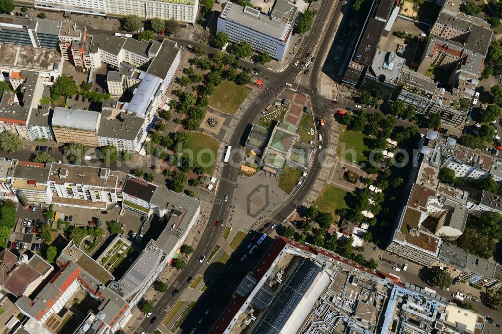 Vertical aerial photograph Berlin - Vertical aerial view from the satellite perspective of the ensemble space Wittenbergplatz on Tauentzienstrasse - Kleiststrasse in the inner city center in the district Schoeneberg in Berlin, Germany