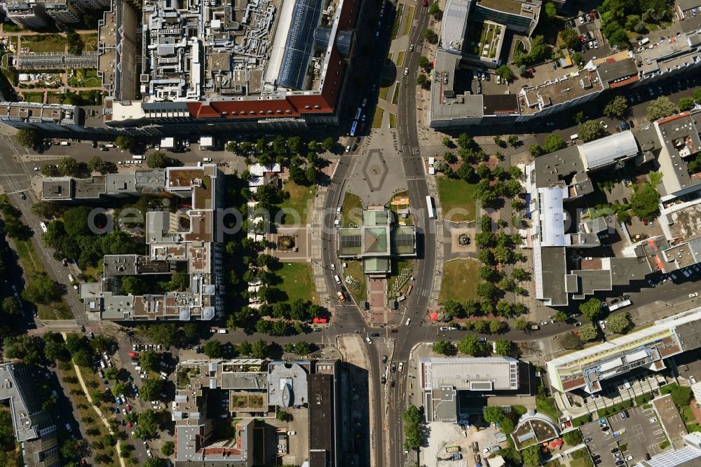 Vertical aerial photograph Berlin - Vertical aerial view from the satellite perspective of the ensemble space Wittenbergplatz on Tauentzienstrasse - Kleiststrasse in the inner city center in the district Schoeneberg in Berlin, Germany