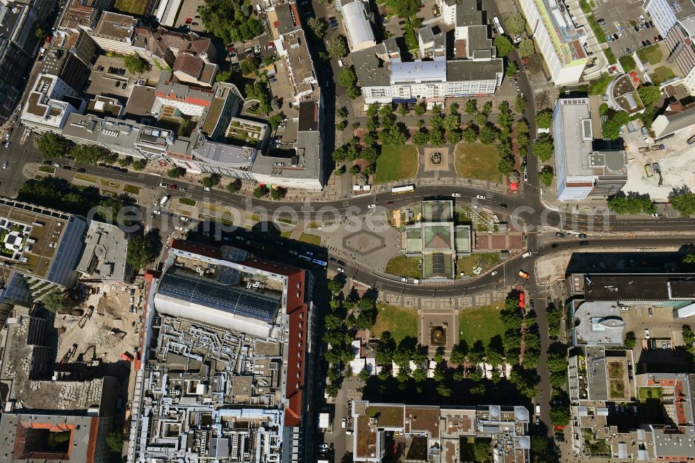 Vertical aerial photograph Berlin - Vertical aerial view from the satellite perspective of the ensemble space Wittenbergplatz on Tauentzienstrasse - Kleiststrasse in the inner city center in the district Schoeneberg in Berlin, Germany