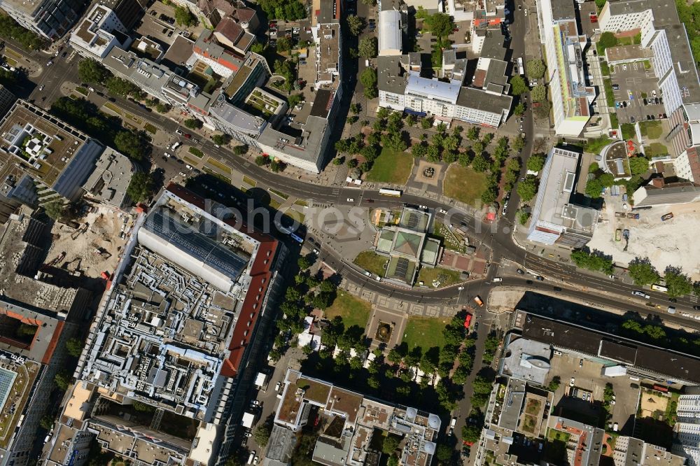 Vertical aerial photograph Berlin - Vertical aerial view from the satellite perspective of the ensemble space Wittenbergplatz on Tauentzienstrasse - Kleiststrasse in the inner city center in the district Schoeneberg in Berlin, Germany