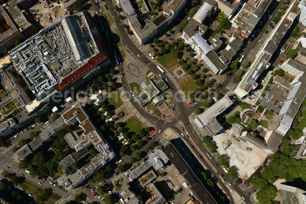 Vertical aerial photograph Berlin - Vertical aerial view from the satellite perspective of the ensemble space Wittenbergplatz on Tauentzienstrasse - Kleiststrasse in the inner city center in the district Schoeneberg in Berlin, Germany