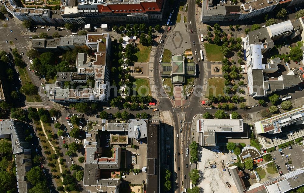 Vertical aerial photograph Berlin - Vertical aerial view from the satellite perspective of the ensemble space Wittenbergplatz on Tauentzienstrasse - Kleiststrasse in the inner city center in the district Schoeneberg in Berlin, Germany